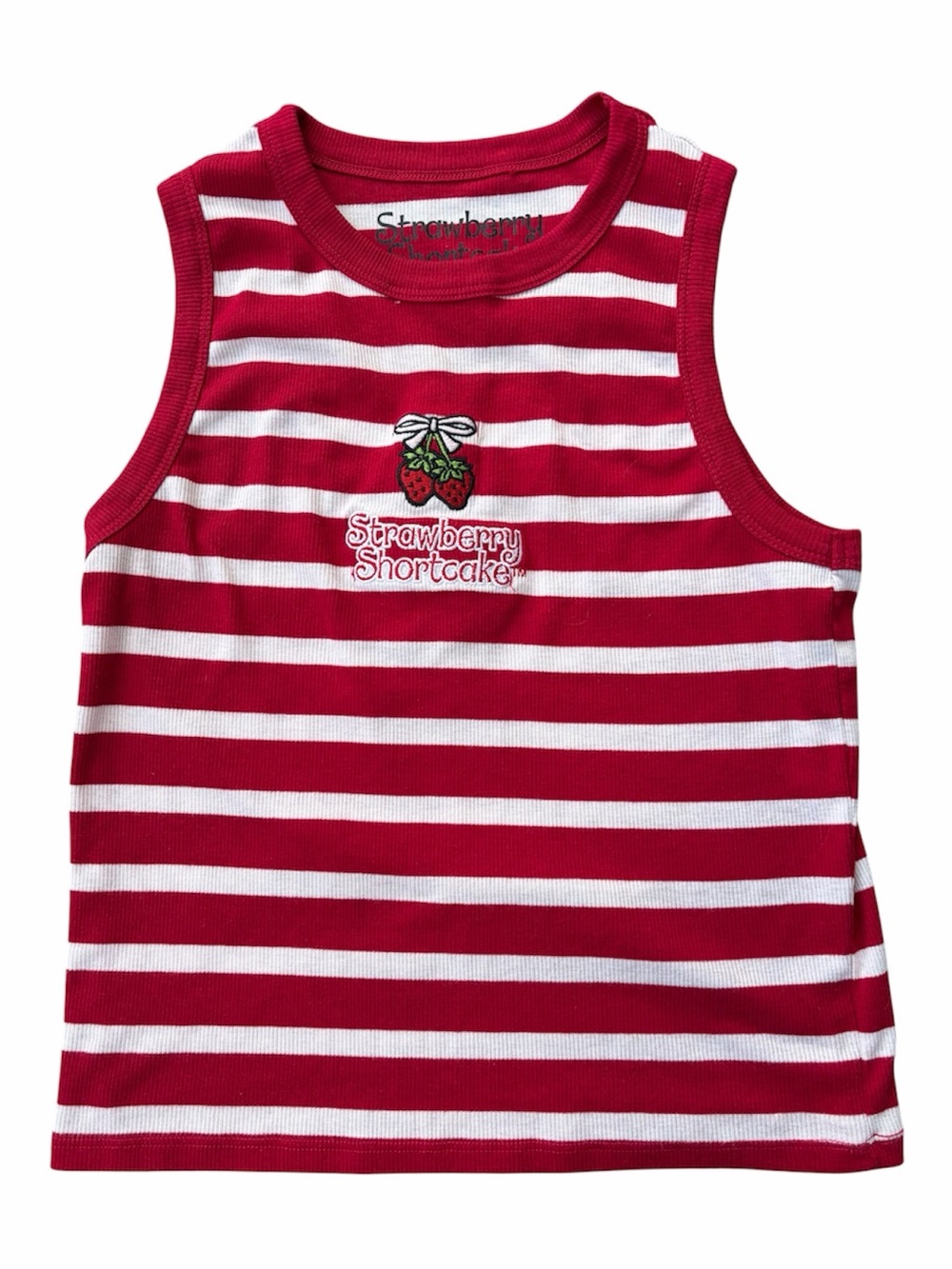Strawberry Shortcake Halter Tank Top Red White Striped Graphic Baby Tee Retro